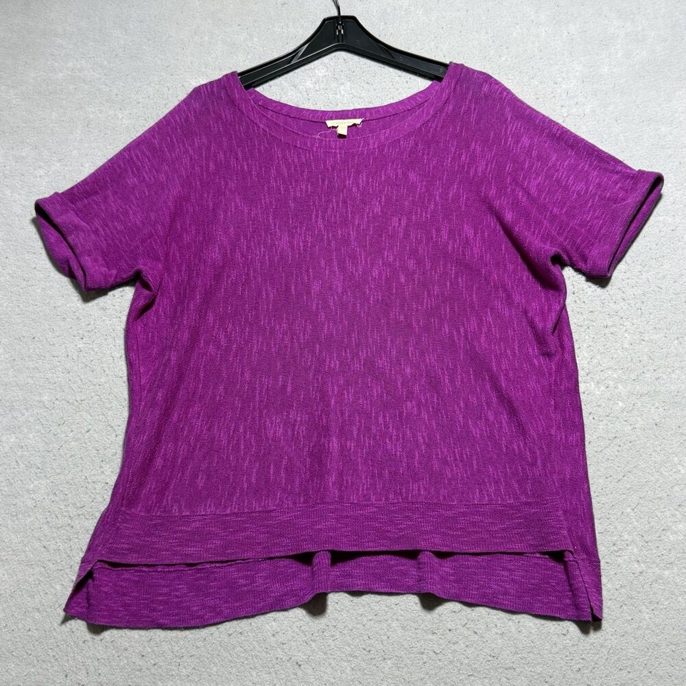 Eileen Fisher Slub Knit Top Women’s Small Purple Organic Linen Cotton Stretch